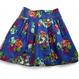 Maeve by Anthropologie Blue Floral Pleated Circle Skirt Pockets Lined Size 2